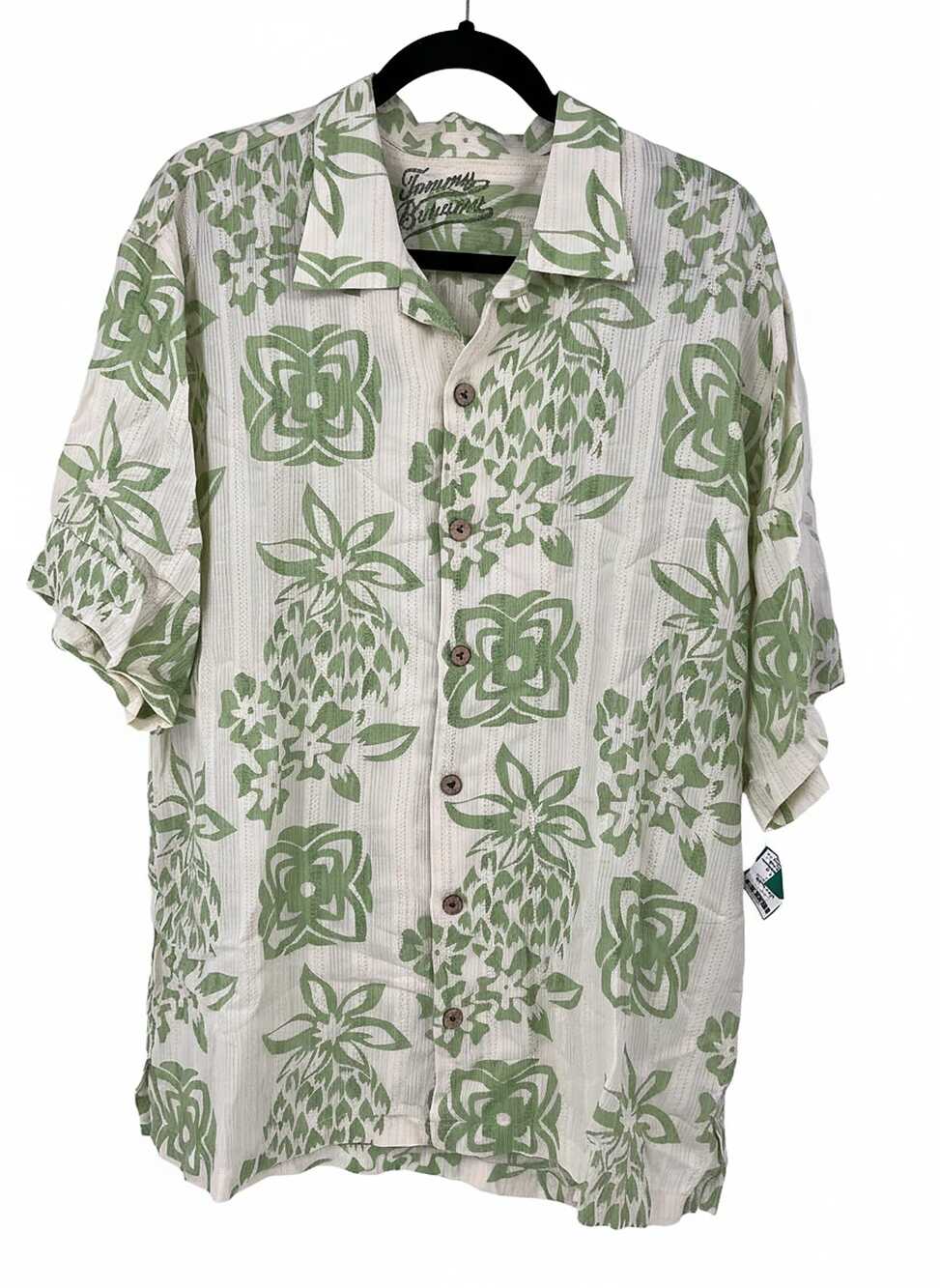 Tommy Bahama Beige Green Button-Down Shirt Floral Short Sleeve
